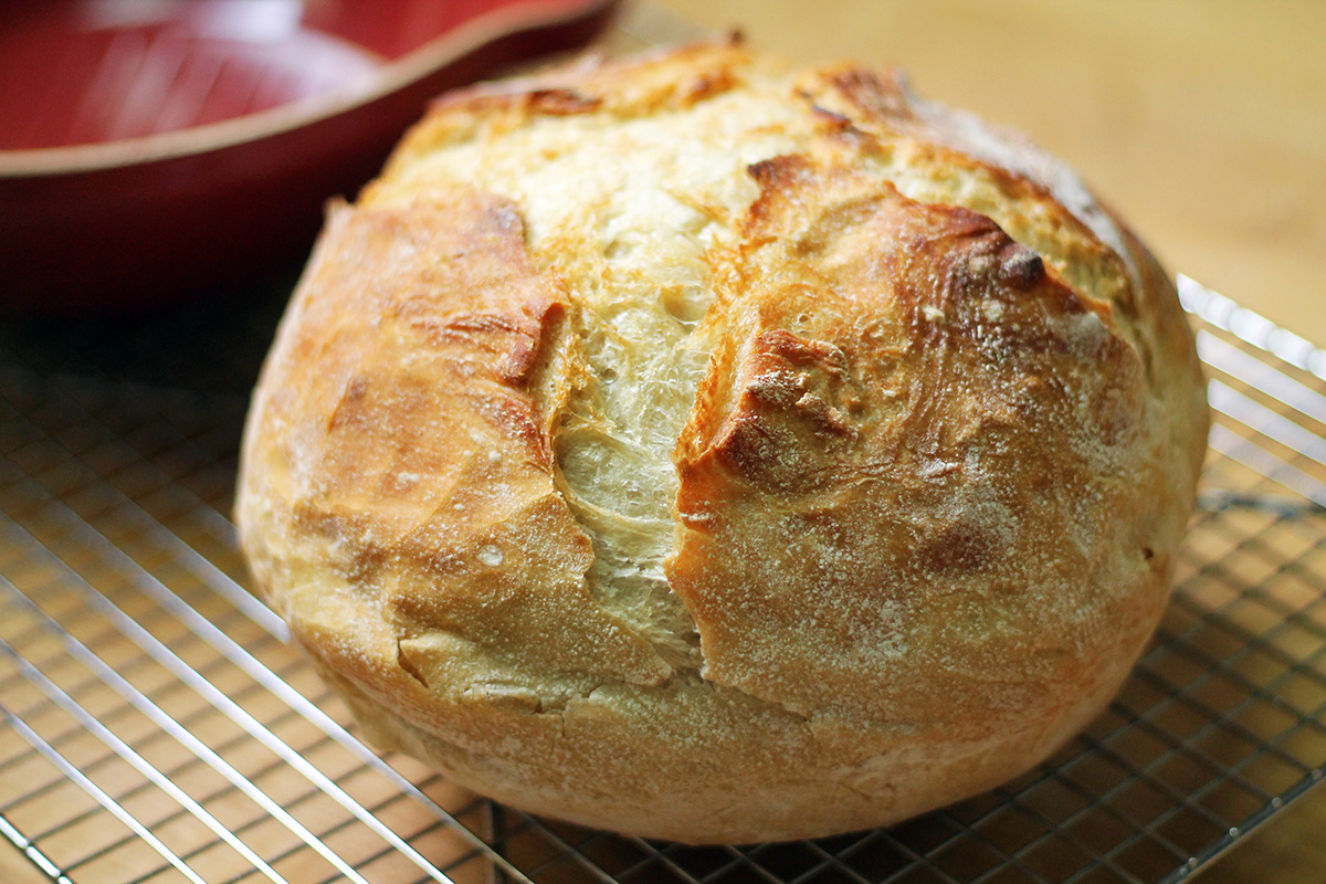 Bread baking in a Dutch oven via @kingarthurflour