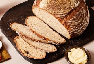 Sliced loaf of sourdough bread