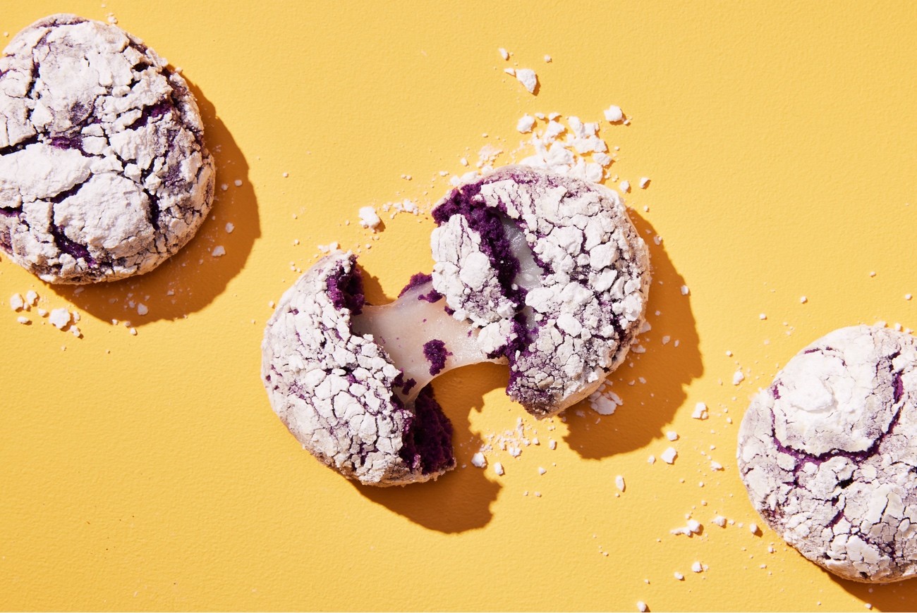 Mochi-Stuffed Ube Crinkles