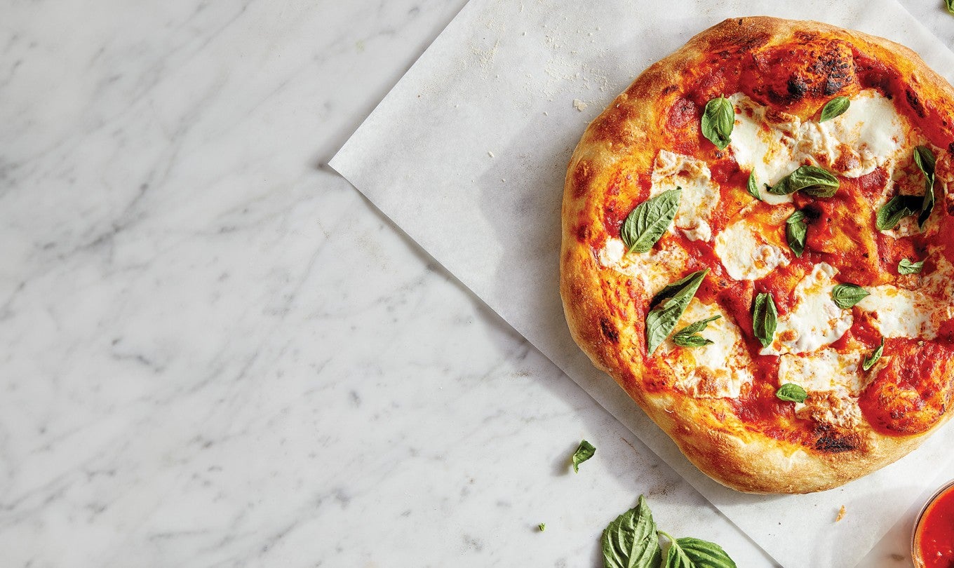 Pizza on a marble surface